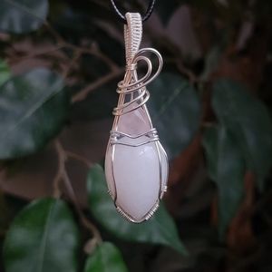 Handmade Snow Quartz & Rose Quartz Crystal Pendant